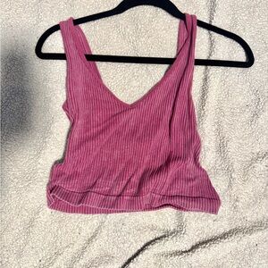 Women’s Pink Ribbed V-Neck Tank Top